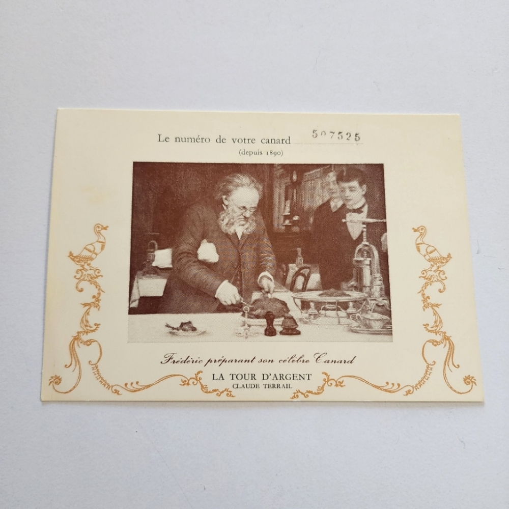 Vintage Paris France La Tour D'Argent Numbered Duck Postcard